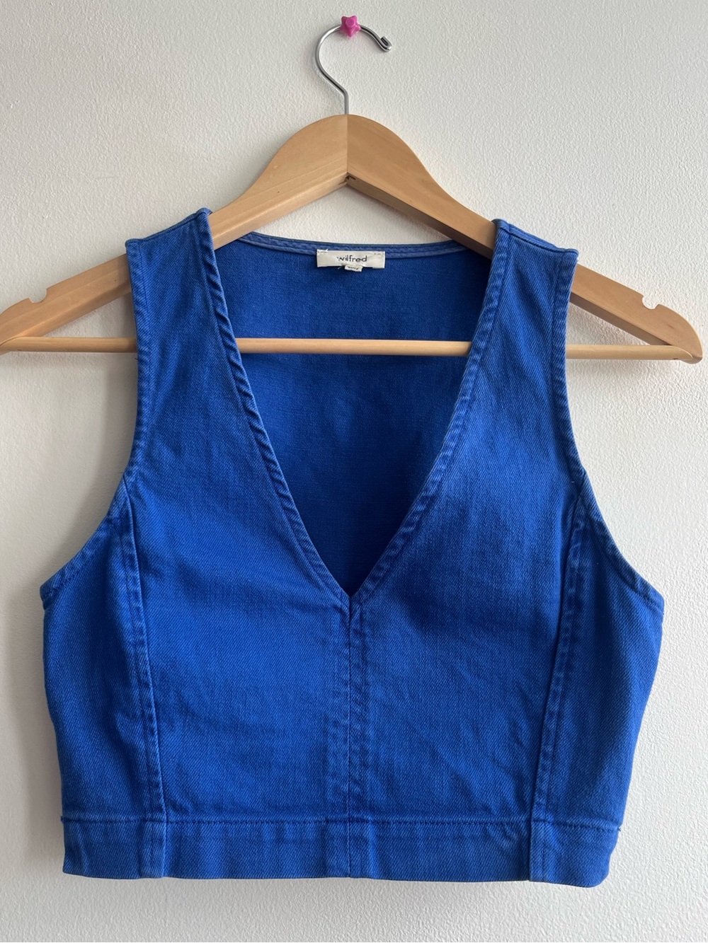 Wilfred Aritzia Cobalt Blue Denim Vest Tank Crop Top Y2K Dopamine Dressing Sz 0